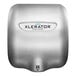A stainless steel XLERATOR hand dryer with a logo.