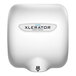 A close-up of the XLERATOR logo on a white cover for an Excel hand dryer.