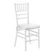 A white wood Chiavari chair with a white cushion.