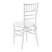 A white wood Chiavari chair with a white cushion.