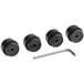 A set of four black round Lancaster Table & Seating M8 Thread Self Adjusting Leveling Table Feet with screws and nuts.