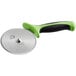 A Mercer Culinary Millennia pizza cutter with a green handle.