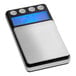 An AvaWeigh digital portion scale with a blue display on a counter.