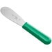 A Choice stainless steel sandwich spreader with a green polypropylene handle.