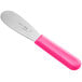 A Choice stainless steel sandwich spreader with a neon pink handle.