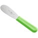 A Choice stainless steel sandwich spreader with a neon green handle.