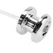 A close-up of the silver metal screw on a white background.