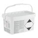 A white plastic bucket with a white lid and black handle.