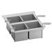 A stainless steel Rational portion basket kit with 4 solid and 4 perforated baskets, 4 lids, and 2 frames on a counter.