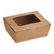 A brown Kraft paper take-out box with a window.