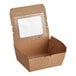 A brown Kraft paper take-out box with a window.