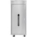 A stainless steel Ex-Cell Kaiser rectangular liquids disposal receptacle with wheels.
