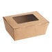 A brown rectangular Kraft paper take-out box with a window.