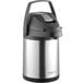 An Acopa stainless steel airpot with a black lid and lever.