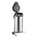 A stainless steel 3-liter airpot with a push button and an open lid.