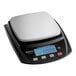 A compact digital portion control scale with a stainless steel weighing platform and an LCD display.