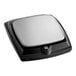A compact digital portion control scale with a stainless steel platform and black base.