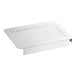 A white rectangular metal shelf with holes.
