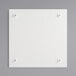 A white square melamine-coated wood cake board with metal feet.