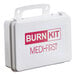 A white plastic burn kit case labeled 'Burn Kit Medi-First' with a handle for portability.