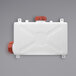 A white plastic tank with a red cap.