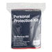 A 10-person personal protection kit in a clear resealable bag containing face masks, disposable gloves, hand sanitizer packets, and antimicrobial wipes.