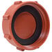 An orange plastic cap with black rubber.
