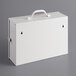 A white metal box with a handle.