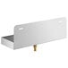 A stainless steel rectangular metal tray with a hole in the bottom.