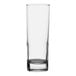 A Pasabahce highball glass filled with a clear liquid and a straw.