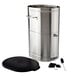 A silver stainless steel Bunn 4 gallon iced tea dispenser with a black lid.