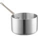 A silver aluminum Choice saucepan with a handle.