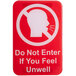 a red sign with a white text