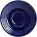 An Acopa Capri deep sea cobalt saucer with a circular pattern in blue.