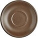 A brown Acopa Embers stoneware saucer with a circle in the middle.