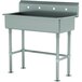 A stainless steel Advance Tabco multi-station hand sink with tubular legs.