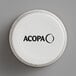 A white round Acopa stoneware ramekin with black text.