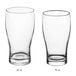 Two Acopa pub glasses with different sizes and measurements on a white background.