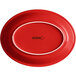 An Acopa Capri passion fruit red oval stoneware coupe platter with a white border.