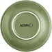 An Acopa moss green matte stoneware saucer with a white rim.