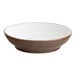 An Acopa hickory brown stoneware pasta bowl with a white rim.