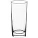 a clear glass with a black rim