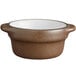 An Acopa Embers hickory brown stoneware sauce cup with a white rim.