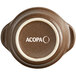 An Acopa hickory brown matte stoneware sauce cup with white text.