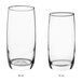 Two clear Acopa beverage glasses with black accents.