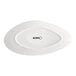 An Acopa cream white triangle shaped stoneware plate with the word Nova in black text.