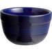 An Acopa Capri Deep Sea Cobalt stoneware bouillon bowl with a striped design in blue.