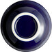 An Acopa Capri deep sea cobalt stoneware bouillon with a blue and white rim.