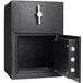 A Barska black steel depository security safe with a door open and a key lock.