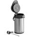 An Acopa stainless steel decaf airpot with a black push button lid.